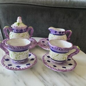 Milson & Louis Hand Painted Original ~ Purple Floral Ceramic Tea Set